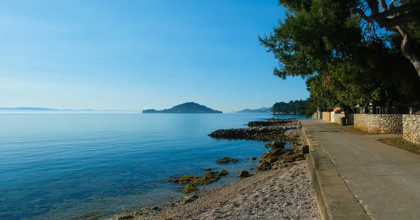Adriaküste mit Kiefern und ruhigem Meer